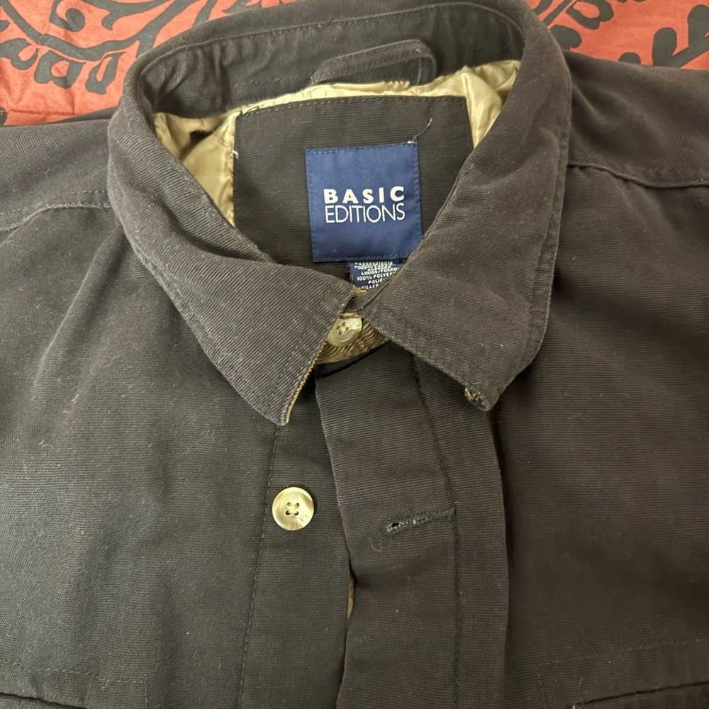 Basic Editions Men Xxl Jacket Coat Button Up Long… - image 2